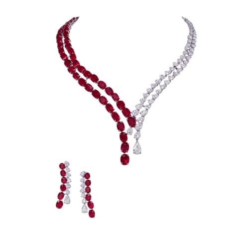 Ruby And Diamond Necklace And Earrings Set Jahan Jewellery