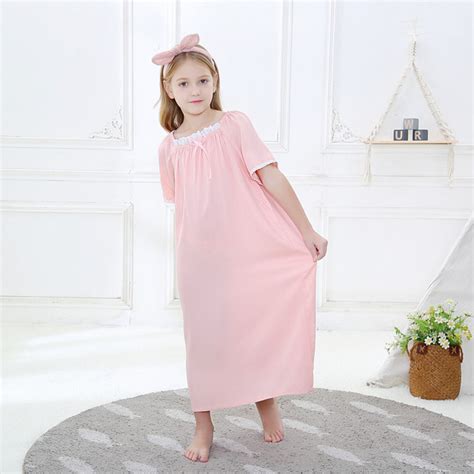 Kids Girls Cotton Nightdress Lace Pajamas Sleepwears Nightgown Short