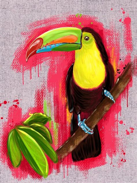Exotic Toucan Bird Oil Painting Artkuzeneva Digital Art Animals