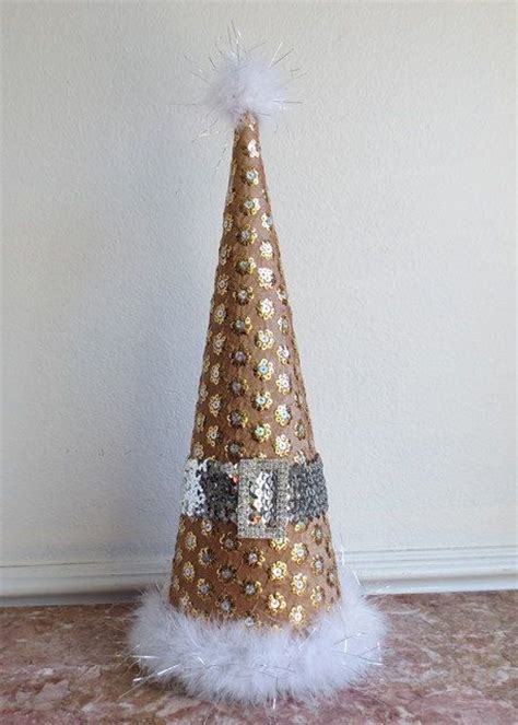 Decorative Paper Mache Christmas Tree Cone Gold And Silver Floral