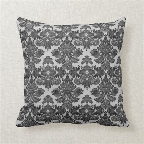 Grey and white accent pillows. Throw Pillow in Black and Gray Damask | Zazzle