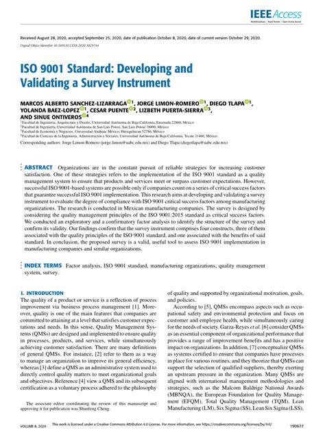 Pdf Iso 9001 Standard Developing And Validating A Survey Instrument