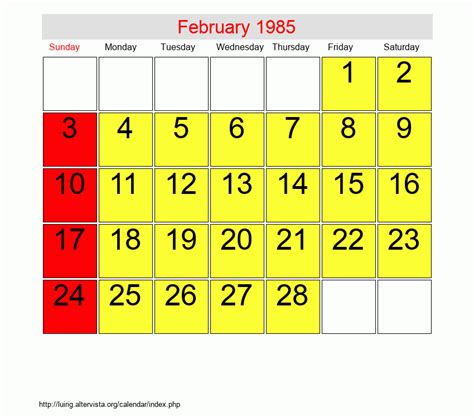February 1985 Roman Catholic Saints Calendar