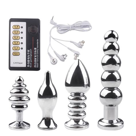 electric shock anal plug beads butt stainless steel plugs with wire host adult sex toy for men