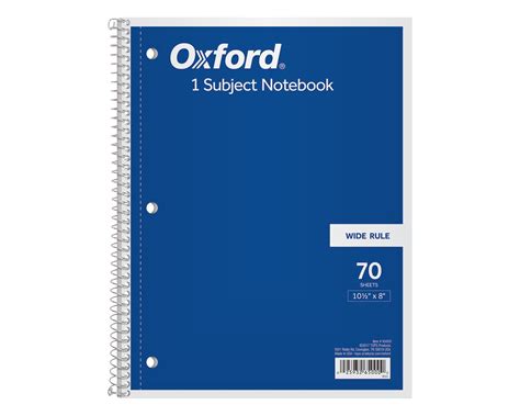 Oxford 1 Subject Notebook 8 X 10 12 Wide Rule 70 Sheets