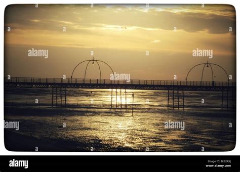 Sunset Over Southport Pier Stock Photo Alamy