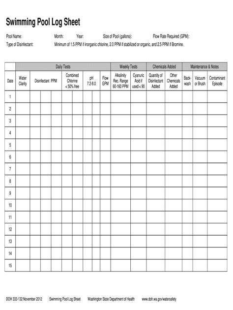 Printable Pool Maintenance Schedule Template Free Printable