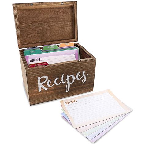 Wood Recipe Organization Box With 60 Recipe Cards And 24 Dividers 71 X
