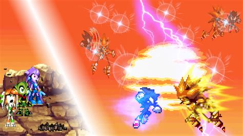 Art Trade Dark Sonic Vs Semi Super Mecha Sonic By Chaoticprince7 On