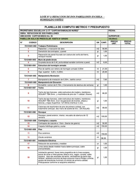 Planilla De Computos Metricospdf Pdf