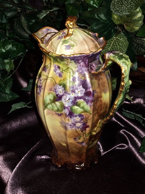 Magnificent Limoges Signed Chocolate Pot With Violets From