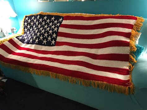 Crocheted American Flag Blanket Throw Wall Decor Made Fresh After Sale