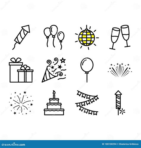Celebration Party Icons Line Stock Vector Illustration Of Firecracker