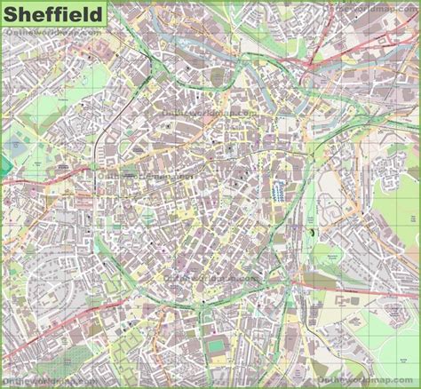 A Map Of Sheffield Showing The Streets And Roads That Are Not In