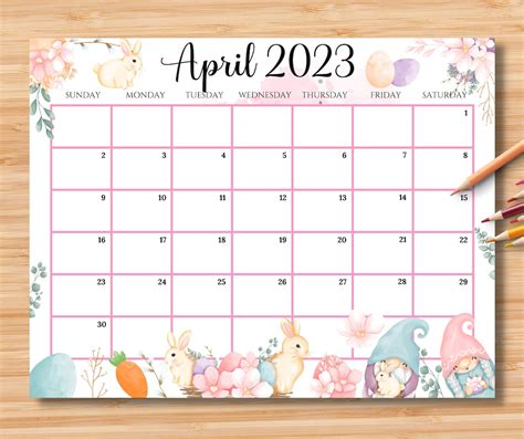 Editable April 2023 Calendar Happy Easter Day With Cute Etsy Österreich
