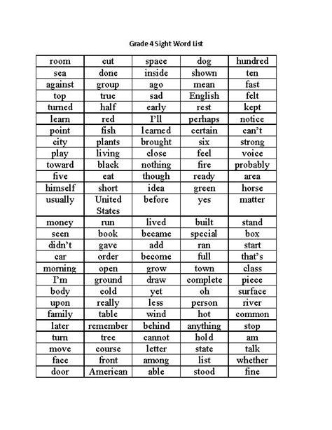 Sight Words List Grade 4 Sight Words List 5th Grade Sight Words 4th