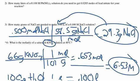 molarity and molality worksheet answers