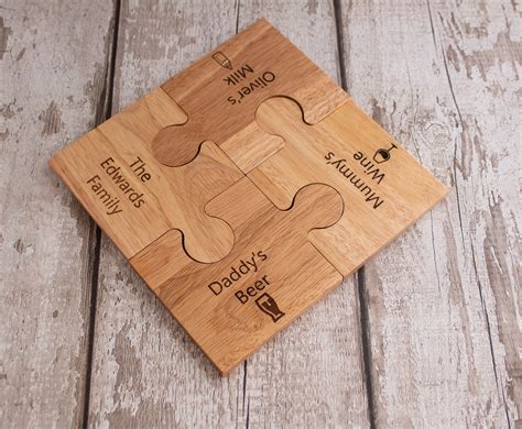 Personalised Jigsaw Coaster Set Solid Wood 4 And 6 Pieces Etsy Uk