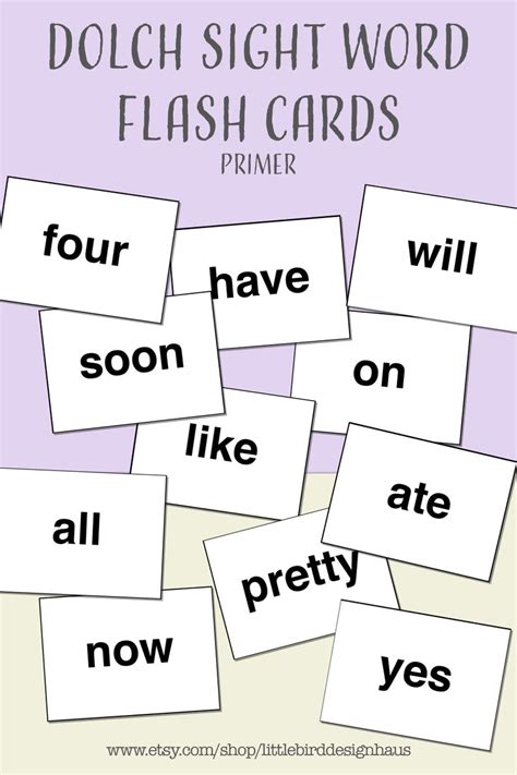 52 Dolch Primer Sight Word Flash Cards Printable Etsy Canada