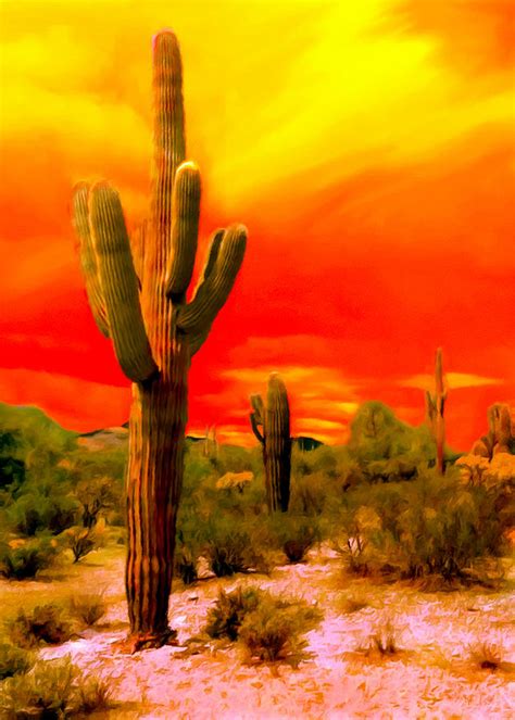 Sunset Saguaro National Park Arizona Painting By Bob And Nadine Johnston