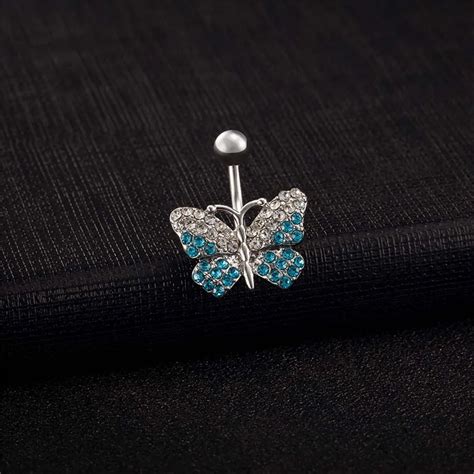 2017 New Stainless Steel Rhinestone Butterfly Navel Ring Belly Body Piercing 102510 On