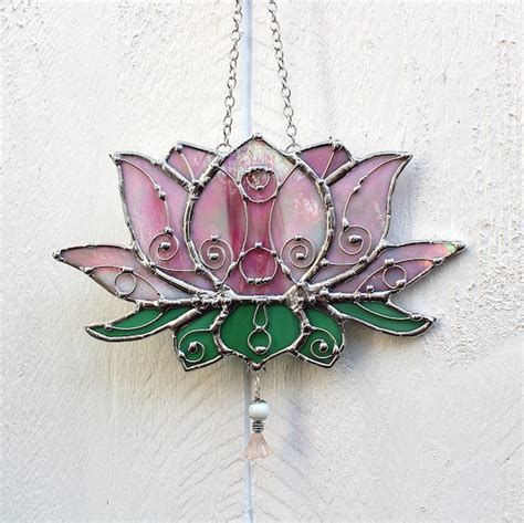 Lotus Flower Pink Stained Glass Suncatcher Window Ornament Etsy