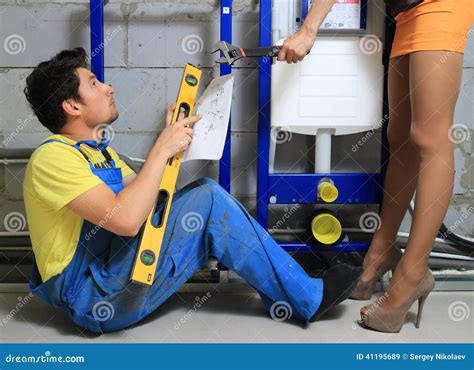 Henpecked Husband Plumber Stock Image Image Of Color 41195689