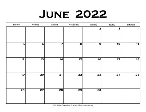 June 2022 Calendar Blank Calendar