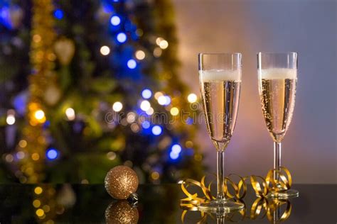 Two Glasses Of Champagne On The Table Stock Image Image Of Blurre Background 99630065