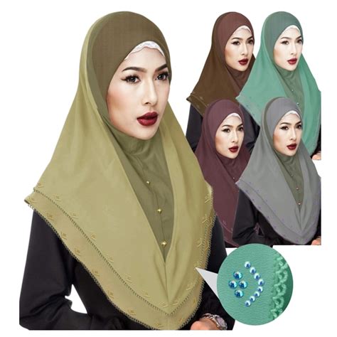 fully instant shawl two layer full cover inner muslim head wear slip on shawl shopee malaysia