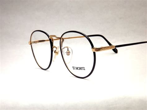 Vintage Big Black And Gold Round Wire Eyeglasses 1980s