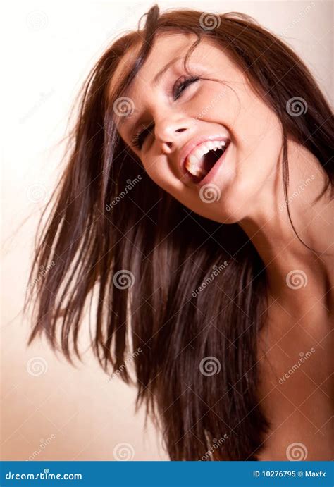 Beautiful Young Brunette Woman Laughing Stock Image Image Of Pose Female 10276795