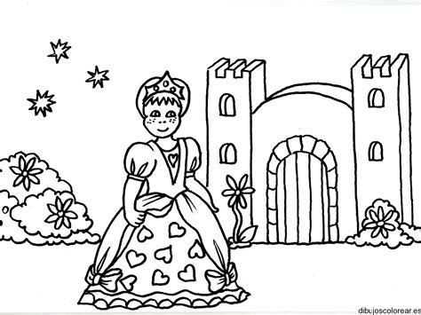 Dibujos de castillos de la edad media para colorear. Dibujo de una princesa y su castillo