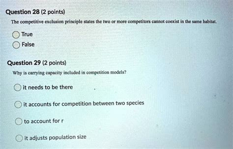 Solved Question 28 2 Points The Competitive Exclusion Principle