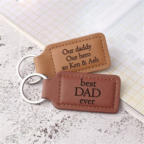 Dad Leather Keychain Father Day T From Kids Keychain For Etsy