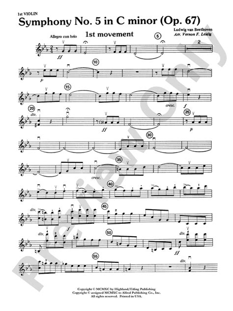 Beethovens Symphony No 5 1st Movement 1st Violin 1st Violin Part Digital Sheet Music Download