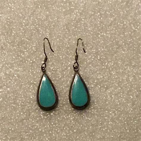 Sterling Silver Jewelry Vintage Pair Of Sterling Silver Turquoise