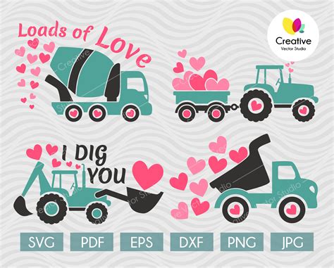 Valentine Tractor and Big Trucks SVG Bundle - Creative Vector Studio