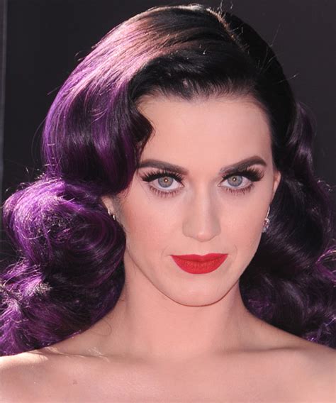 Katy Perry Long Wavy Formal Hairstyle Purple Hair Color