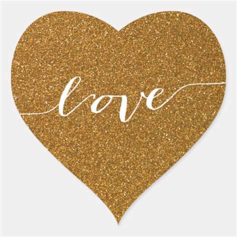 Gold Glitter Love Heart Wedding Favor Heart Sticker