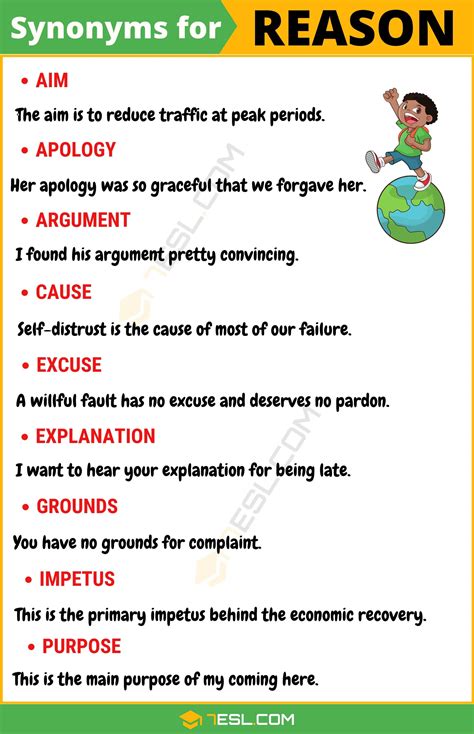 REASON Synonym: List of 17 Synonyms for Reason with Examples - 7 E S L | English vocabulary 