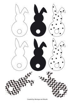 3 vorlagen für schnelle & schlichte osterdeko aus papier: Paasslinger haasjes zwart wit cheveron dot. Met watjes staartjes maken | Ostern, Basteln ...