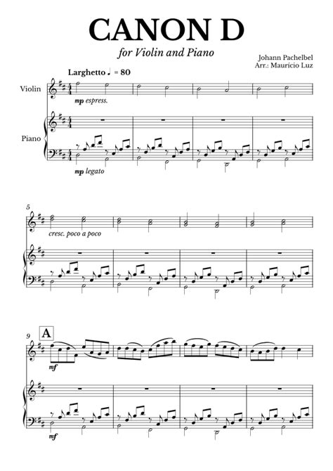 Canon In D For Violin And Piano Arr Maurício Luz Noten Johann