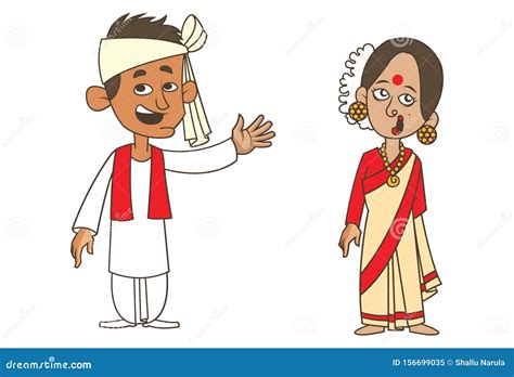 Cartoon Illustration Of Assam Couple Stock Vector Illustration Of