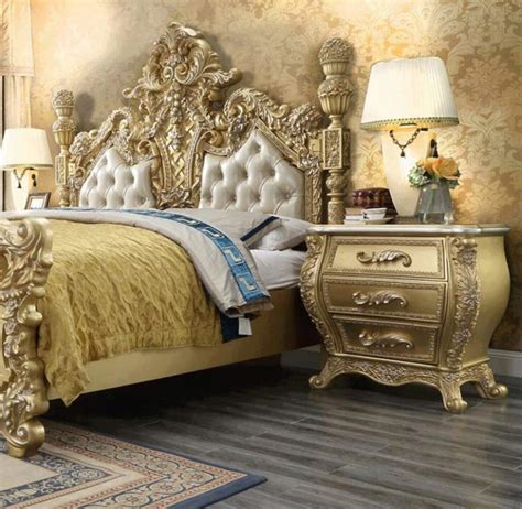 Antique Gold And Leather Cal King Bedroom Set 2pcs Traditional Homey