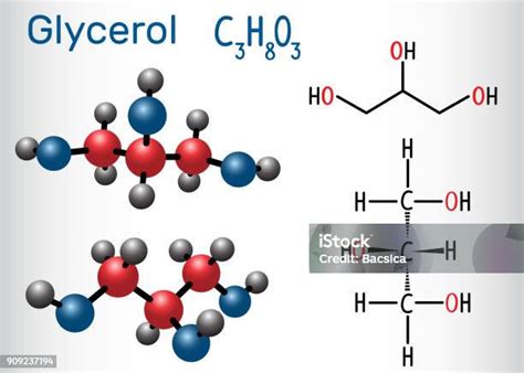 Glycerol Molecule Structural Chemical Formula And Molecule Model Stock