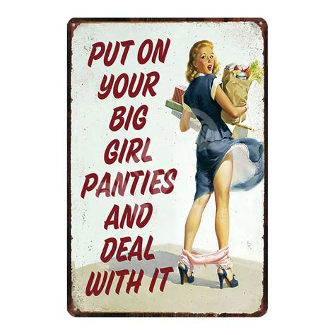 put on your big girl panties vintage metal plaques tin signs shabby chic wall cafe kitchen retro