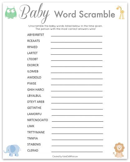 If you're looking for a super cute and fun baby shower word scramble game that is a free printable (and also comes with an answer key), . 36 Adorable Baby Shower Word Scrambles | Kitty Baby Love