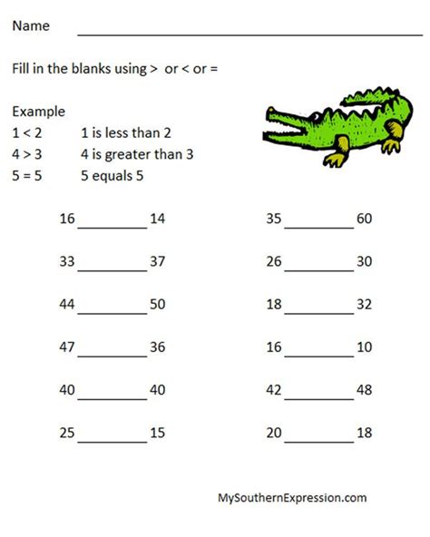 2nd Grade Math Worksheets Greater Than Less Than Equal To Greater