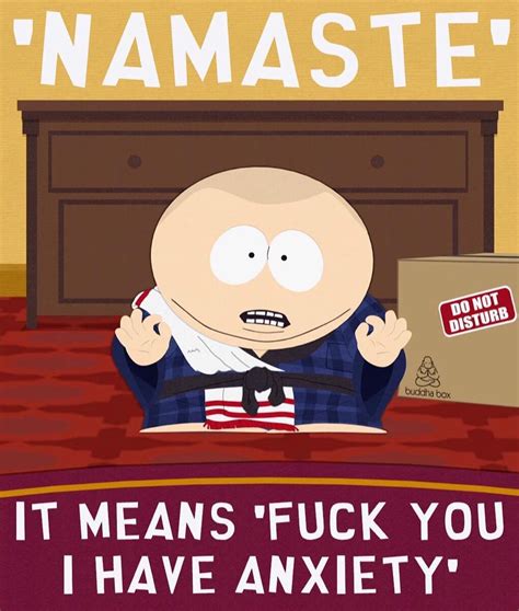 A Cartoon Character Sitting In Front Of A Box With The Caption Namaste It Means